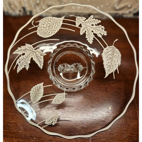 Beautiful Vintage Silver City Glass Serving Platter Silver Inlay Leaves 11" - Picture 7 of 9